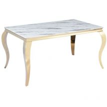 Homy France - Table Repas baroque 4 à 6 couverts Gold verre Marbre blanc 150X90cm