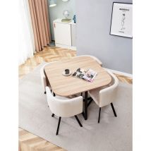 Homy France - Table Repas vendome Pleateau en bois 4 chaises velours beige