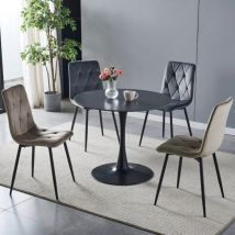 Toscohome - Table ronde avec plateau en céramique noir et or effet marbre - Dot