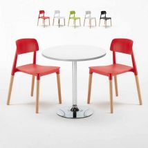 Table blanche ronde 70x70cm et 2 Chaises Colorées Bar Café Barcellona Long Island - Rouge
