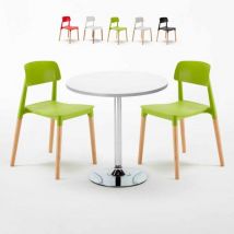 Table blanche ronde 70x70cm et 2 Chaises Colorées Bar Café Barcellona Long Island - Vert