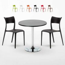 Table ronde noire 70x70cm 2 Chaises Colorées bar café Parisienne Cosmopolitan - Noir