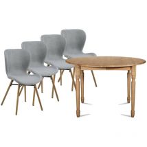 Table ronde extensible pieds tournés D105 + 4 chaises tissu - victoria