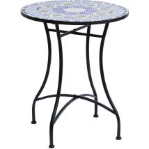 Table ronde style fer forgé bistro plateau mosaïque motif fleur métal époxy anticorrosion noir céramique