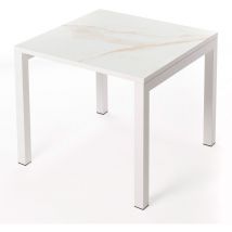 Table ceramique Luxury Gold 75x75x75cm Blanc, adaptée pour intérieur et exteriéur, surface porcelanique et structure en acier SmarTile