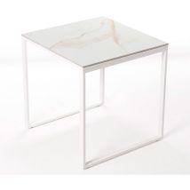 Box Furniture - Table ceramique Smart Gold 75x75x75cm Blanc, adaptée pour intérieur et exteriéur, surface porcelanique et structure en acier SmarTile