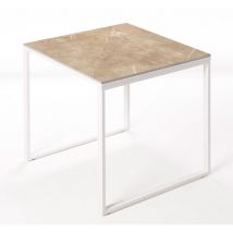 Box Furniture - Table ceramique Smart Noce 75x75x75cm Blanc, adaptée pour intérieur et exteriéur, surface porcelanique et structure en acier SmarTile