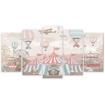 Hxadeco - Tableau 5 parties enfant circus & carroussel - 150x80 cm
