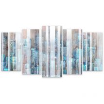 Hxadeco - Tableau 5 parties graphique manhattan bleu - 150x80 cm