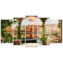Hxadeco - Tableau 5 parties paysage de venise illustré - 150x80 cm