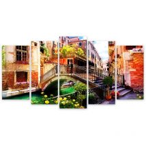 Hxadeco - Tableau 5 parties paysage romantique et canaux - 150x80 cm
