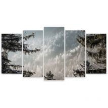 Hxadeco - Tableau 5 parties Tableau photo forêt de melezes enneigée canada - 150x80 cm
