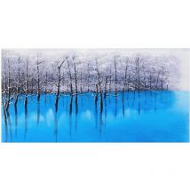 Tableau à l'huile, lac bleu, peint à la main à 100%, toile de décoration murale xl, 140x70cm