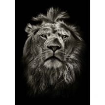 Tableau animaux noir & blanc pour déco salon | Tableau moderne tête de lion pour chambre ado | Tableau sur toile pour bureau 0,5 x 0,7 m