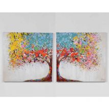 Drimmer - Lot de deux tableau arbre marron toile 70x70x70cm