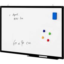 Tableau blanc Mémo magnétique, cadre en aluminium, avec 1 Marqueur et Porte-Marqueur, pour Ecole, Cuisine, Bureau - 60 x 90 cm, bordure noire