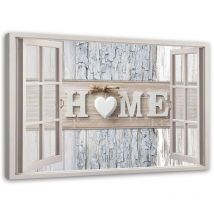 Image sur toile, Fenêtre Inscription Home Heart shabby chic - 90x60