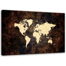 Image sur toile, Carte du monde marron - 90x60