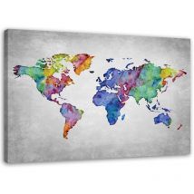 Image sur toile, Carte du monde colorée - 60x40