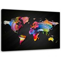 Image sur toile, carte du monde colorée - 90x60