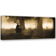 Image sur toile, Cerfs dans le brouillard - 120x40