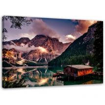 Image sur toile, Chalet au bord du lac de montagne - 90x60