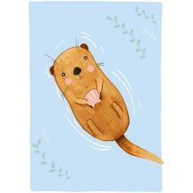 Tableau chambre d'enfant bébé loutre | Tableau animaux pour chambre de bébé | Tableau sur toile chambre fille bleu & marron 0,5 x 0,7 m