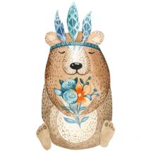 Tableau chambre d'enfant petit ours indien | Tableau animaux pour chambre de bébé | Tableau marron & beige pour chambre garçon 0,5 x 0,7 m