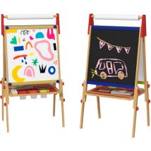 Aiyaplay - Tableau chevalet enfant double face blanc noir avec rouleau de papier - hauteur réglable, accessoires peinture - bois pin