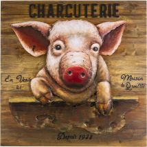 Antic Line Créations - Tableau cochon en pin et fer Charcuterie 80 x 9 x 80 cm