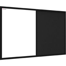 Tableau combi en liège noir / blanc magnétique 90x60 cadre en bois laqué noir