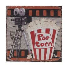 Tableau cornet de popcorn et caméra 28x28x1cm