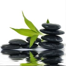 Tableau deco zen galets noirs de tahiti - 50x50 cm