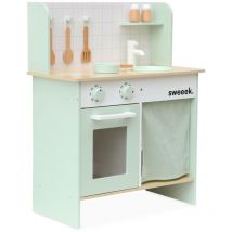 Sweeek - Cuisine en bois vert céladon cocotte pour enfant avec accessoires