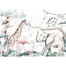 Tableau enfant jungle couleurs pastel | Tableau animaux pour chambre bébé | Tableau sur toile parfait pour chambre enfant 0,7 x 0,5 m