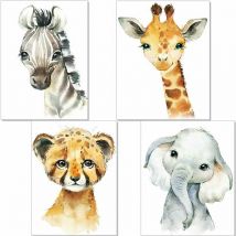 Ensoleille - Tableau et toile,Affiches décoration pour Chambre d'enfant- posters de bébé garçon ou Fille-Animaux de safari dans la jungle-décoration