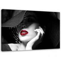 Tableau sur toile, Femme mystérieuse au chapeau - 120x80