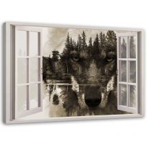Tableau sur toile, Loup à la fenêtre - 60x40