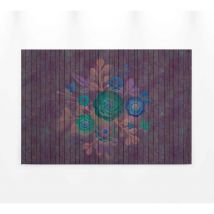Tableau fleur sur fond bois | Tableau fleuri violet mauve & turquoise pour bureau & couloir | Tableau sur toile fleuri chambre fille 0,9 x 0,6 m