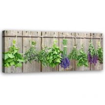 Tableau sur toile, Herbes, épices pour la cuisine - 90x30