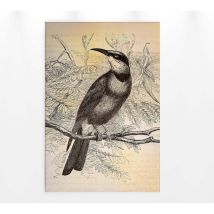 Tableau élégant avec oiseau sur branche | Tableau dessin oiseau beige & gris anthracite idéal bureau | Tableau pour couloir - 0,6 x 0,9 m