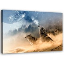 Image sur toile, Paysage de loups hurlants - 120x80