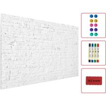 Tableau Magnétique en Métal Motif Brique Blanche 60x40cm, MetalBoards pour tout type d'Aimants