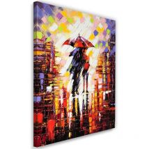 Tableau sur toile, Couple sous la pluie sous un parapluie - 80x120