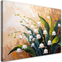 Wandbild Modern Blumen Maiglöckchen Auf Beigem Hintergrund Imitation Von Farbe 90x60 Cm