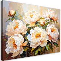 Wandbild Modern Pfingstrosen Blumen Auf Beigem Hintergrund Imitation Von Farbe 100x70 Cm