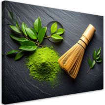 Wandbild Matcha Grüner Tee 60x40 cm – Canvas-Leinwand 240 g/m² – UV-beständig, wasserfest, geruchsneutral – Fertig zum Aufhängen