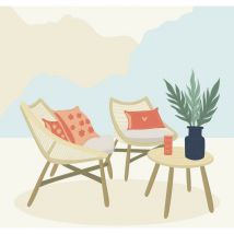 Tableau sur verre chaise et jardin 30x30 cm - Impression sur Verre - Image HD imprimée sur Verre - Tableau mural décoratif en verre - Finition