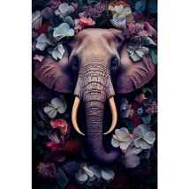 Ceanothe - Tableau sur toile éléphant fleuri 65x97 cm - Impression sur Toile Murale Décorative - Image imprimée en hd sur Toile - Toile sur Châssis