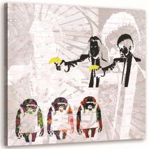 Tableau sur toile, Banksy gangsters avec bananes et 3 singes - 40x40